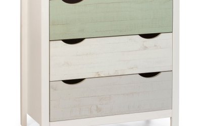 Comodă cu 3 sertare din lemn de pin pentru copii Marckeric Perle, alb