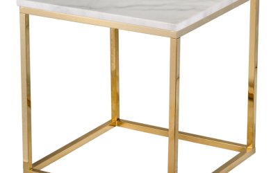 Măsuță cu blat din marmură și structură aurie RGE Accent, 50 x 50 cm, alb