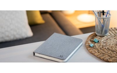 Veioză de birou cu LED Ginko Booklight Large, formă de carte, gri