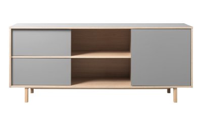 Comodă cu detalii cu aspect de lemn de stejar Unique Furniture Bilbao, gri
