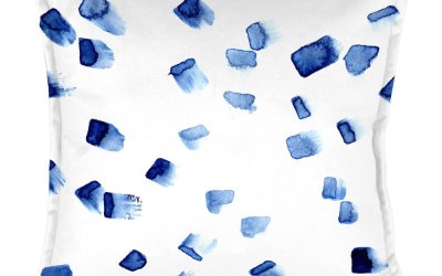 Pernă cu husă din catifea Velvet Atelier Mallorca, 45 x 45 cm, albastru – alb