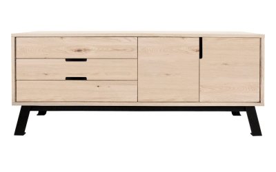 Comodă cu 3 sertare în decor de lemn de stejar și bază metalică Canett Vito, lățime 180 cm