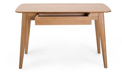 Birou cu sertar și picioare din lemn de stejar Unique Furniture Rho, 120 x 60 cm