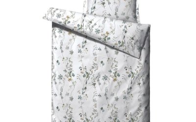 Lenjerie de pat din bumbac satinat pentru pat single Södahl Meadow, 140 x 200 cm, alb – verde