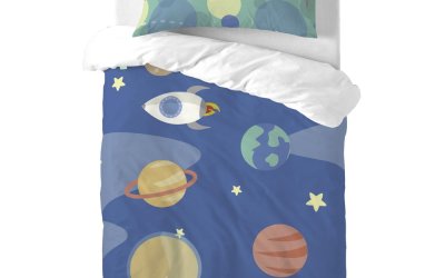 Lenjerie de pat din amestec de bumbac pentru copii Happynois Astronaut, 115 x 145 cm