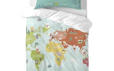 Lenjerie de pat din amestec de bumbac pentru copii Happynois World Map, 115 x 145 cm