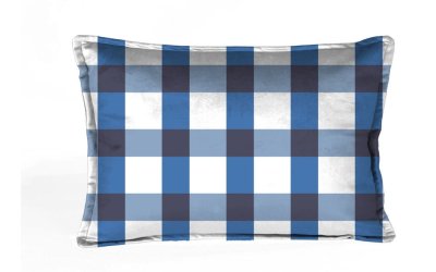 Față de pernă decorativă Velvet Atelier Vichy, 50 x 25 cm, alb-albastru