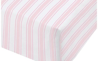 Cearșaf din bumbac Bianca Check And Stripe, 135 x 190 cm, alb – roz