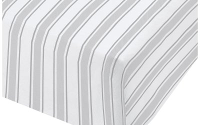 Cearșaf din bumbac Bianca Check And Stripe, 135 x 190 cm, alb – gri