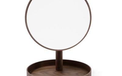 Oglindă cosmetică cu ramă din lemn de nuc Wireworks Cosmos, ø 25 cm