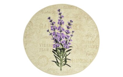 Covoraș de baie Chilai Circle Vintage, ø 100 cm, motive florale, violet
