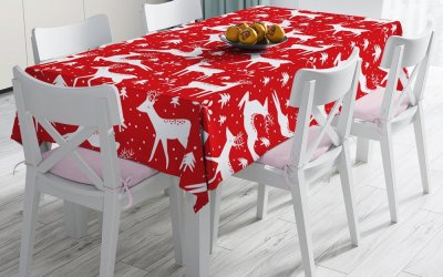 Față de masă din amestec de bumbac cu model de Crăciun Minimalist Cushion Covers Reindeer, 140 x 180 cm
