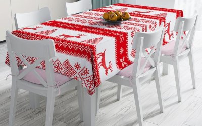 Față de masă din amestec de bumbac cu model de Crăciun Minimalist Cushion Covers Nordic Knit, 140 x 180 cm