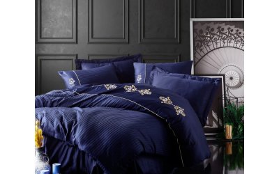 Lenjerie de pat din bumbac satinat Cotton Box King, 240 x 260 cm, albastru