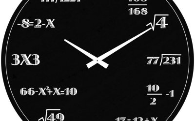 Ceas de perete din sticlă Postershop Mathematics, ø 30 cm, negru