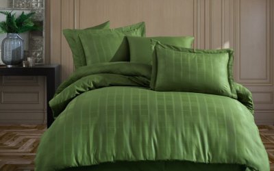 Lenjerie de pat din bumbac satinat pentru pat dublu cu cearșaf Hobby Ekose, 200 x 220 cm, verde