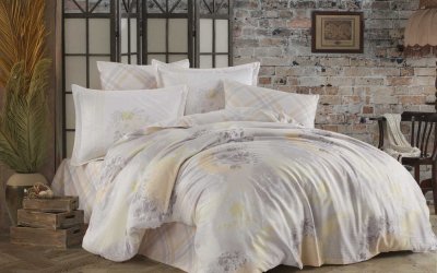 Lenjerie de pat din bumbac satinat pentru pat dublu cu cearșaf Hobby Cecilia, 200 x 220 cm