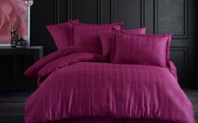 Lenjerie de pat din bumbac satinat pentru pat dublu cu cearșaf Hobby Ekose, 200 x 220 cm, violet