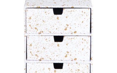 Cutie cu 3 sertare Bigso Box of Sweden Ingrid, alb-auriu