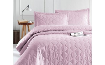 Cuvertură de pat cu 2 fețe de pernă din bumbac ranforce EnLora Home Fresh, 225 x 240 cm, violet deschis