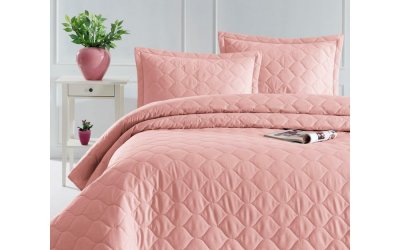 Cuvertură de pat cu 2 fețe de pernă din bumbac ranforce EnLora Home Fresh, 225 x 240 cm, roz