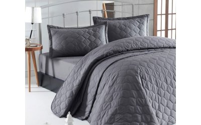 Cuvertură de pat cu 2 fețe de pernă din bumbac ranforce EnLora Home Fresh, 225 x 240 cm, gri închis