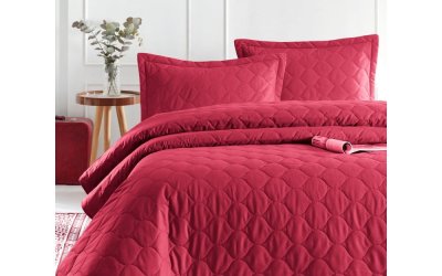 Cuvertură de pat cu 2 fețe de pernă din bumbac ranforce EnLora Home Fresh, 225 x 240 cm, roșu închis