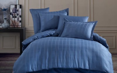 Lenjerie de pat din bumbac satinat pentru pat dublu cu cearșaf Hobby Ekose, 200 x 220 cm, albastru