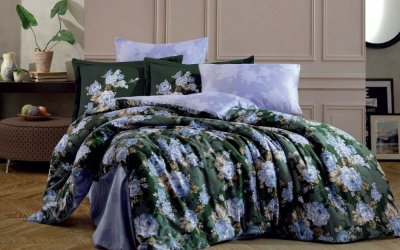 Lenjerie de pat din bumbac satinat pentru pat dublu cu cearșaf Hobby Adriana, 200 x 220 cm, verde