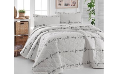 Cuvertură de pat cu 2 fețe de pernă din bumbac ranforce EnLora Home Print, 225 x 240 cm, alb