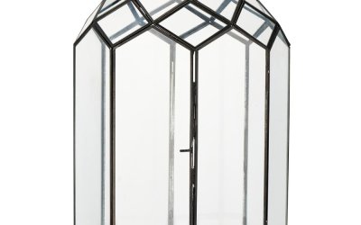 Felinar din sticlă și metal cu construcție neagră Nkuku Fiomi, înălțime 45 cm