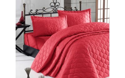 Cuvertură de pat cu 2 fețe de pernă din bumbac ranforce EnLora Home Fresh, 225 x 240 cm, roșu