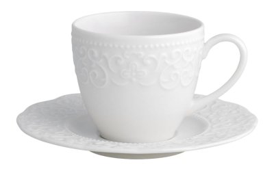 Ceașcă cu farfurioară pentru ceai Brandani Gran Gala, alb