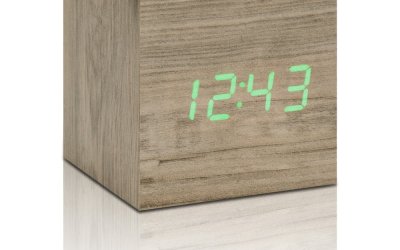 Ceas deșteptător cu LED Gingko Cube Click Clock, maro – verde