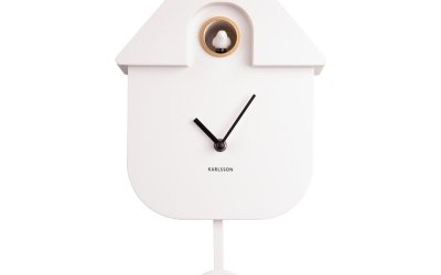 Ceas cu pendul pentru perete Karlsson Modern Cuckoo, 21,5 x 41,5 cm, alb