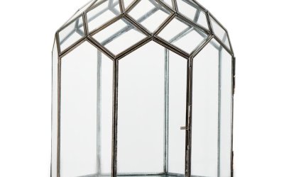 Felinar din sticlă și metal cu construcție neagră Nkuku Fiomi, înălțime 33 cm