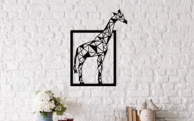 Decorațiune metalică de perete Giraffe, 45 x 60 cm, negru