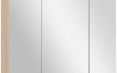 Kleankin Dulapior Mobila de Perete Baie 3 Usi cu Oglinda in Lemn Stejar 90x60x13,5 cm