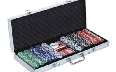 HOMCOM 500pcs set de poker 2 pachete de carti, buton dealer, zaruri cu valiza