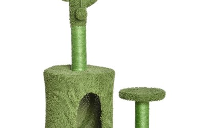 Arbore de Zgariat PawHut pentru Pisici Adulte si Pisicute in Forma de Cactus cu Funie de Sisal, Mingii si Culcus, Inaltime 78 cm, Verde
