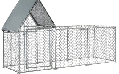 Gard pentru Gaini PawHut cu Prelata de Protectie din Tesatura Oxford, Cusca pentru Pui si Iepuri din Otel Galvanizat 3,02×1,07×1,72m, Argintiu