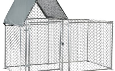 Gard pentru Gaini PawHut cu Panza de Protectie din Tesatura Oxford, Cotet pentru Pui si Iepuri din Otel Galvanizat 2×1,05×1,72 m, Argintiu
