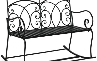 Outsunny Balansoar cu 2 locuri din metal, bancuța balansoar pentru gradina, elegant cu spatar decorat, 102×74.5x78cm negru