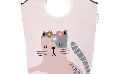 Coș de depozitare pentru copii din țesătură roz Meow Meow – Butter Kings