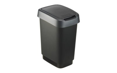Coș de gunoi din plastic reciclat, argintiu-negru 10 l Twist – Rotho