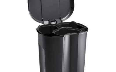 Coș de gunoi negru cu pedală din plastic reciclat 25 L Trio – Rotho