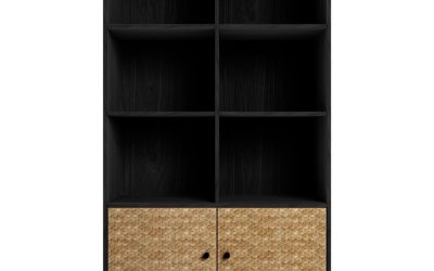 Bibliotecă neagră cu aspect de lemn exotic 92×160 cm Hanoi – Marckeric