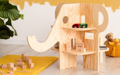 Bibliotecă pentru copii în decor de pin în culoare naturală 90×60 cm Elephant – Adeko