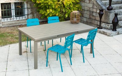 Set de dining pentru grădină albastru/maro din aluminiu pentru 4 persoane Typon – Ezeis