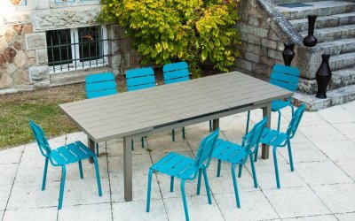 Set de dining pentru grădină albastru/maro din aluminiu pentru 8 persoane Typon – Ezeis